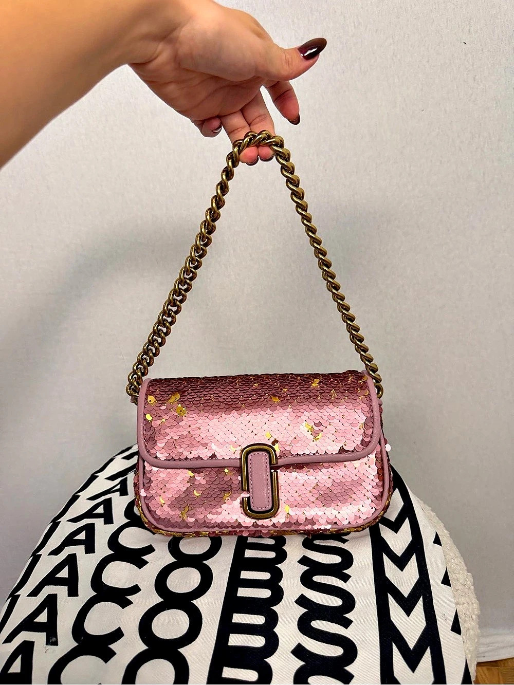 Marc Jacobs The Sequin J Marc Mini Shoulder Bag Pink & Gold Crossbody Bag NWT